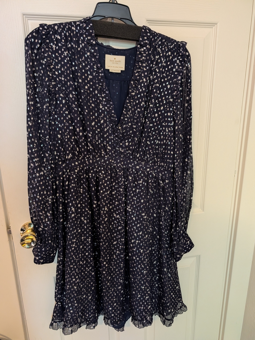 kate spade Navy and White Long Sleeve V-Neck Floral Dress